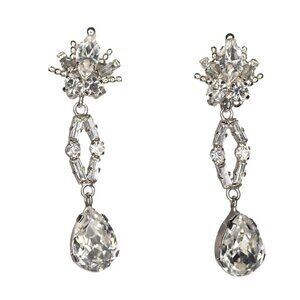 Vintage Bridal Drop Dangle Clip On Earrings Silver Wedding Retro Austria